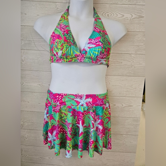 Stella Parker Collection Tropical Pink and Green  Bikini Set Women's Sz XL - Picture 3 of 9